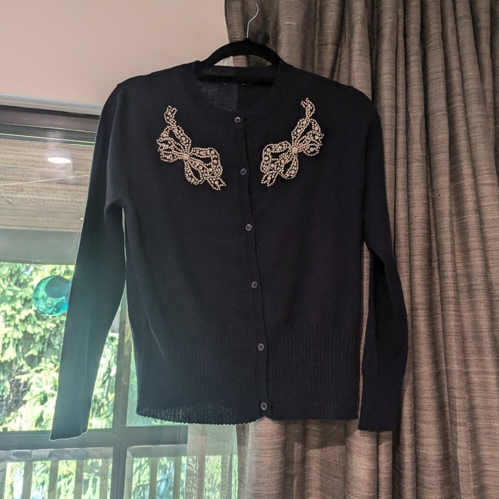 NWOT Max Mara blue bow wool sweater- size medium